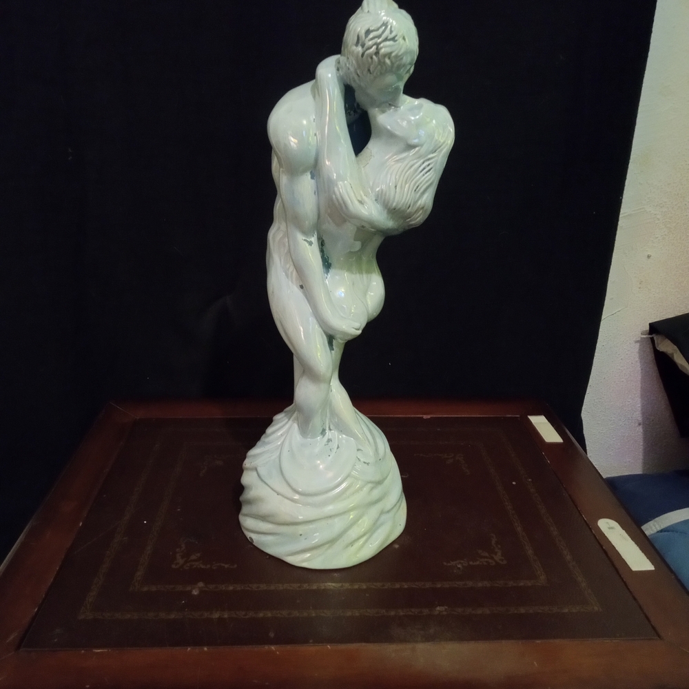Seafoam Green Ceramic Sculpture Titled "The 2 Lovers"